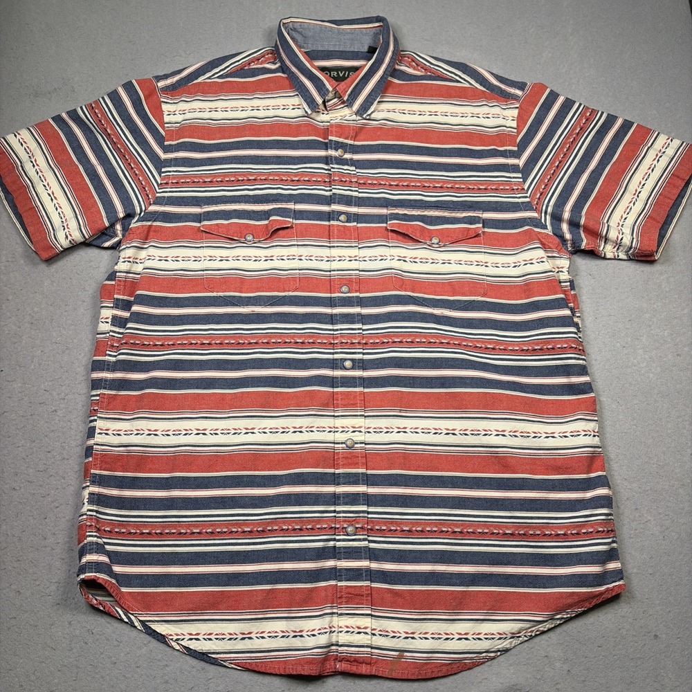 Vintage Orvis Shirt Mens Large Aztec Navajo Southwestern Pearl Snap cotton